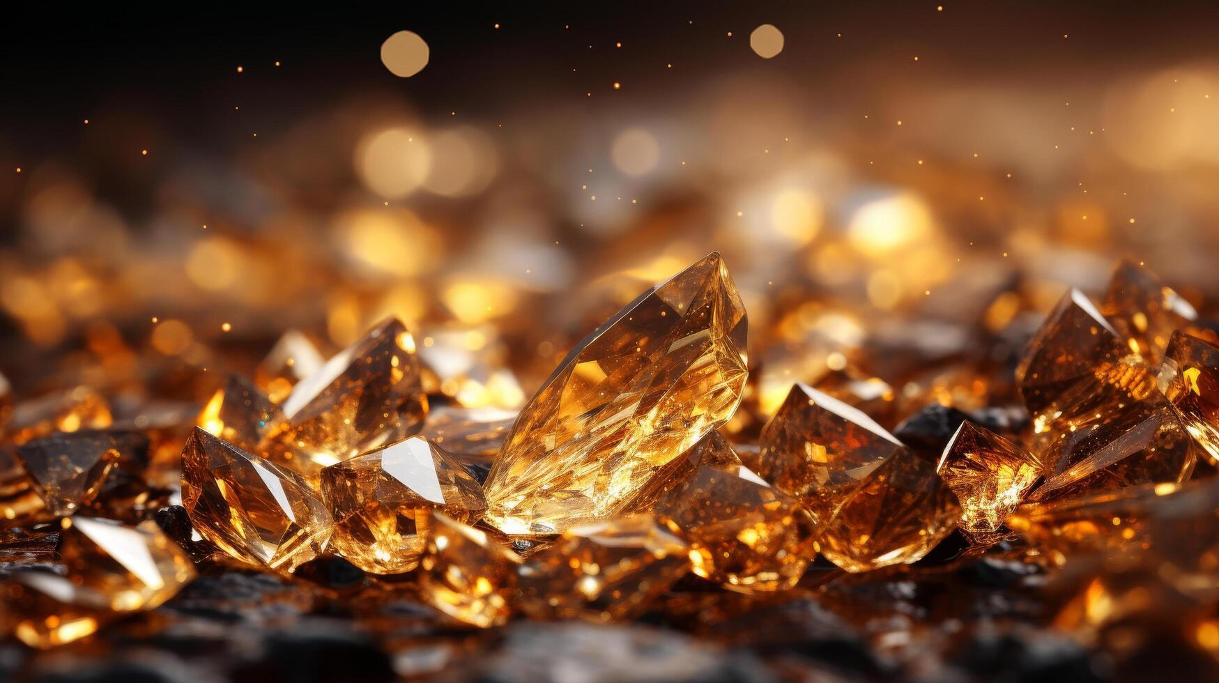 Sparkling golden crystals in the dark photo