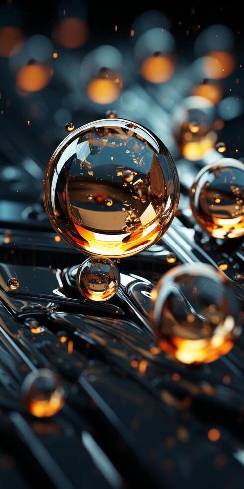 Reflective glass spheres in dark environment photo