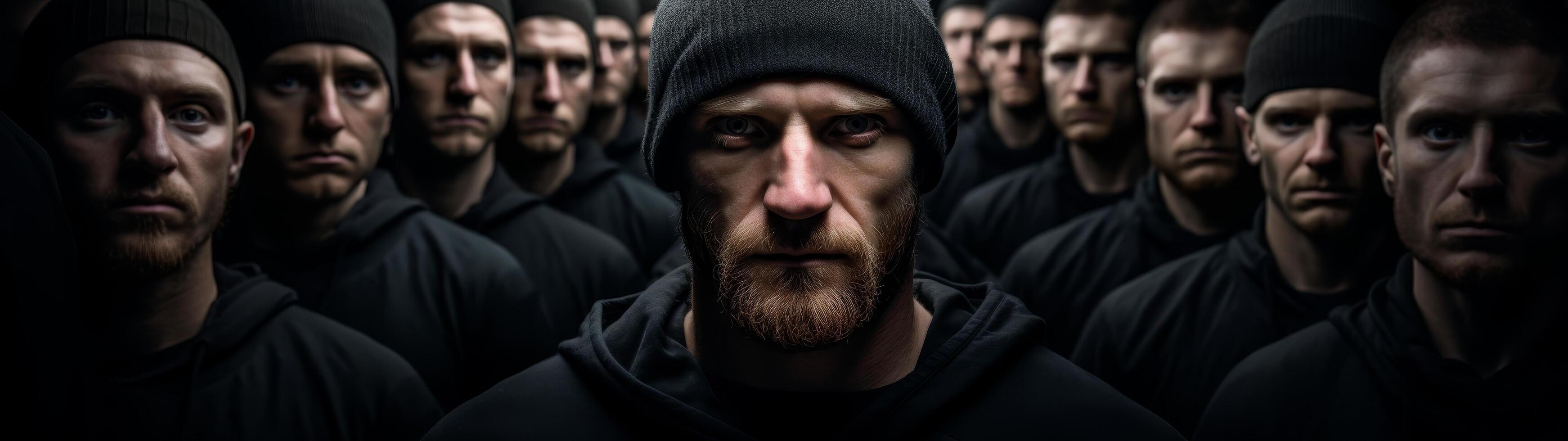 group of serious looking men in dark clothing photo