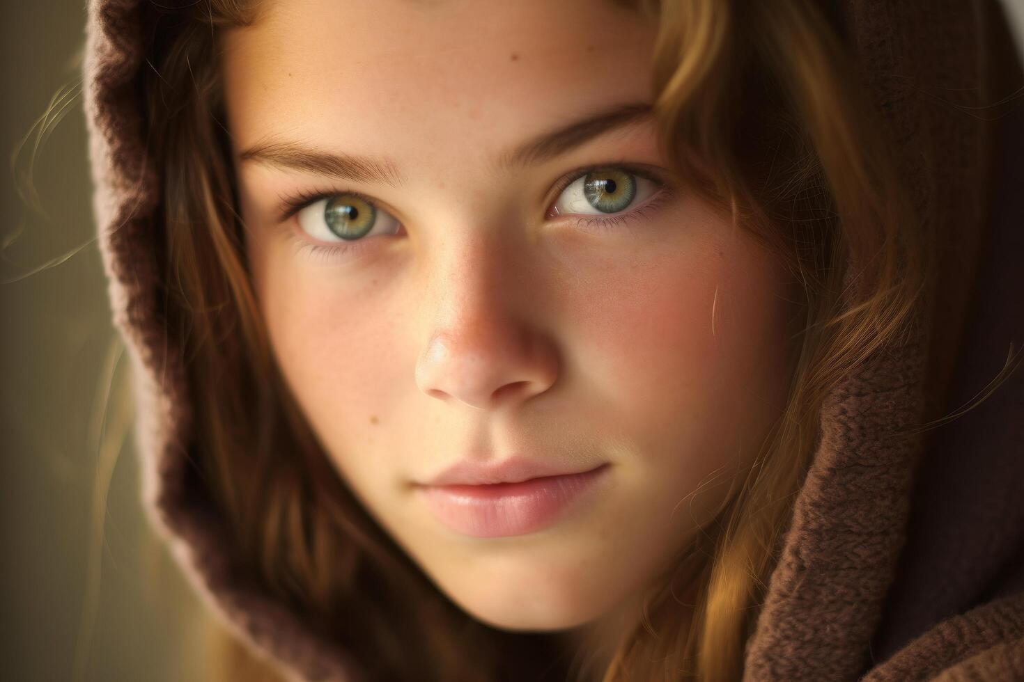 Thoughtful young girl with green eyes photo