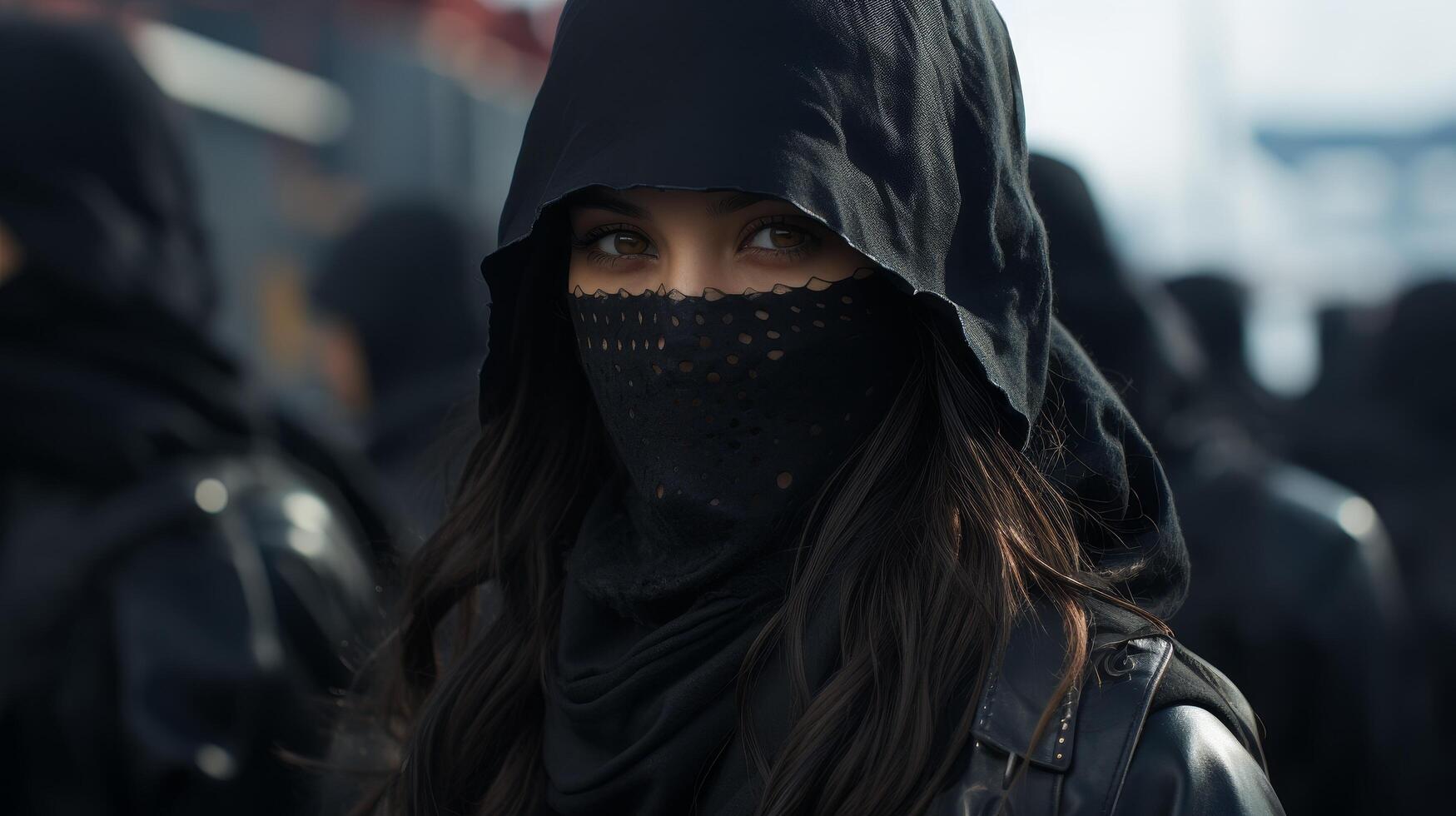 mysterious woman in black veil photo