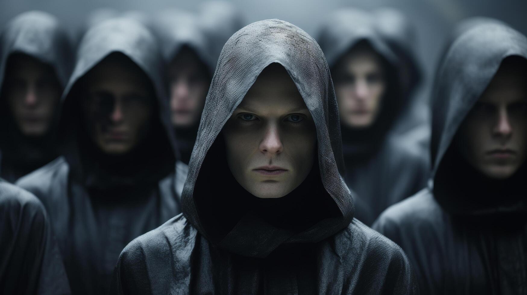 hooded figures in dark attire photo