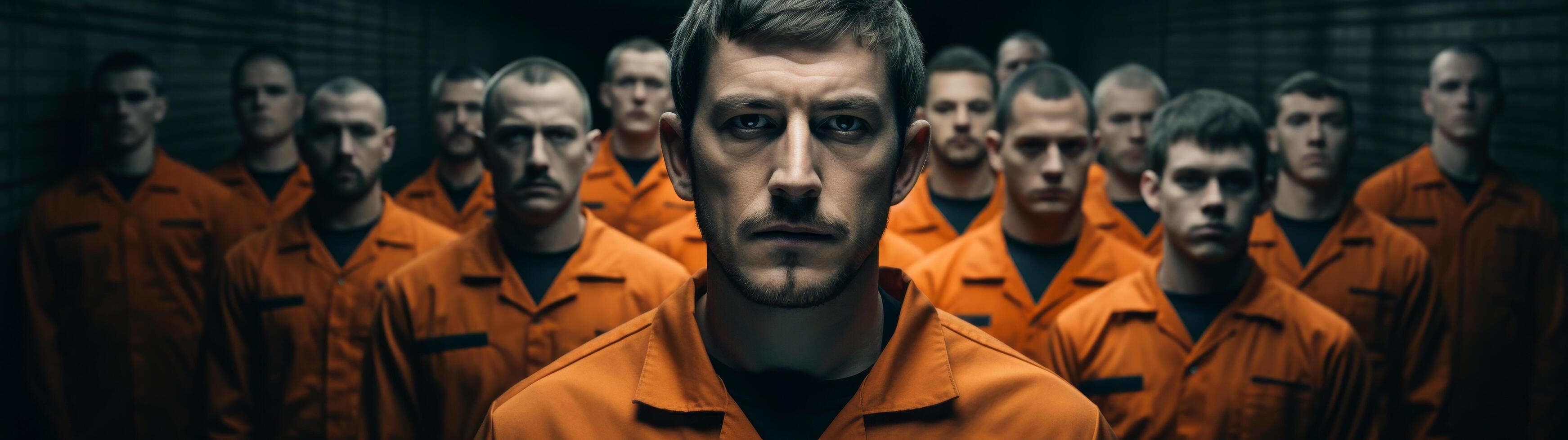 group of men in orange jumpsuits photo