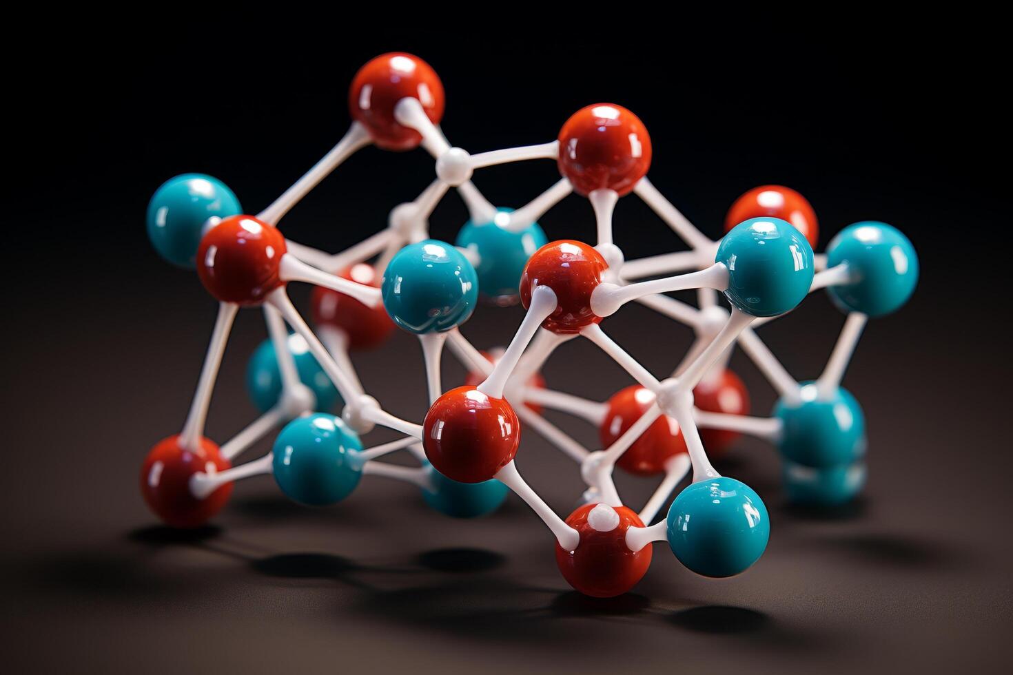 Molecular structure model with red and blue spheres photo