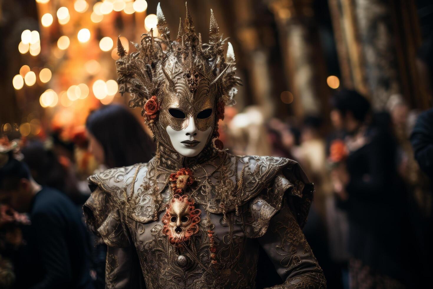 Ornate venetian carnival costume with intricate mask photo