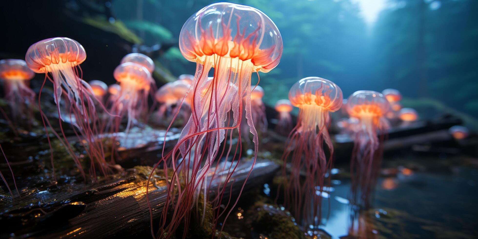 Vibrant jellyfish underwater scene photo