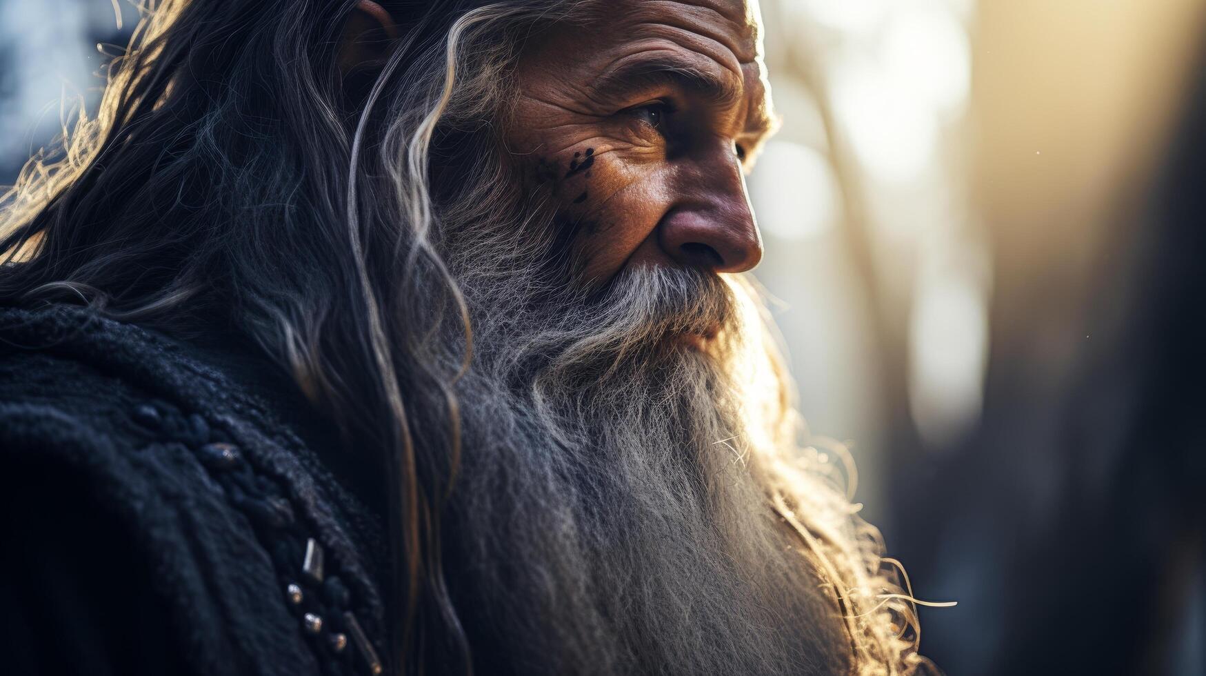 close up portrait of an elderly man with a long grey beard and weathered face photo