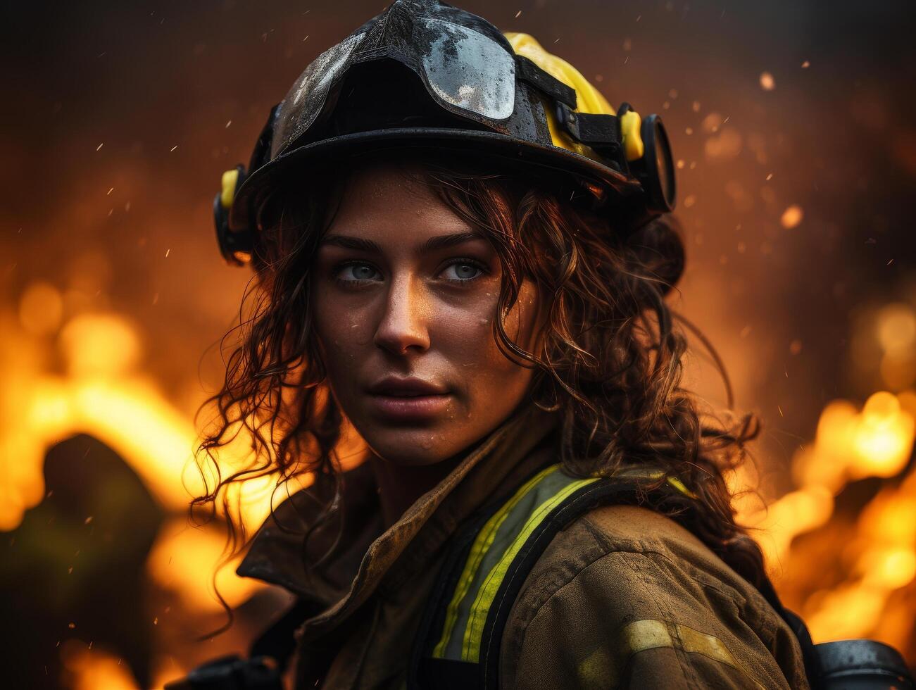 Brave firefighter in action during emergency response photo
