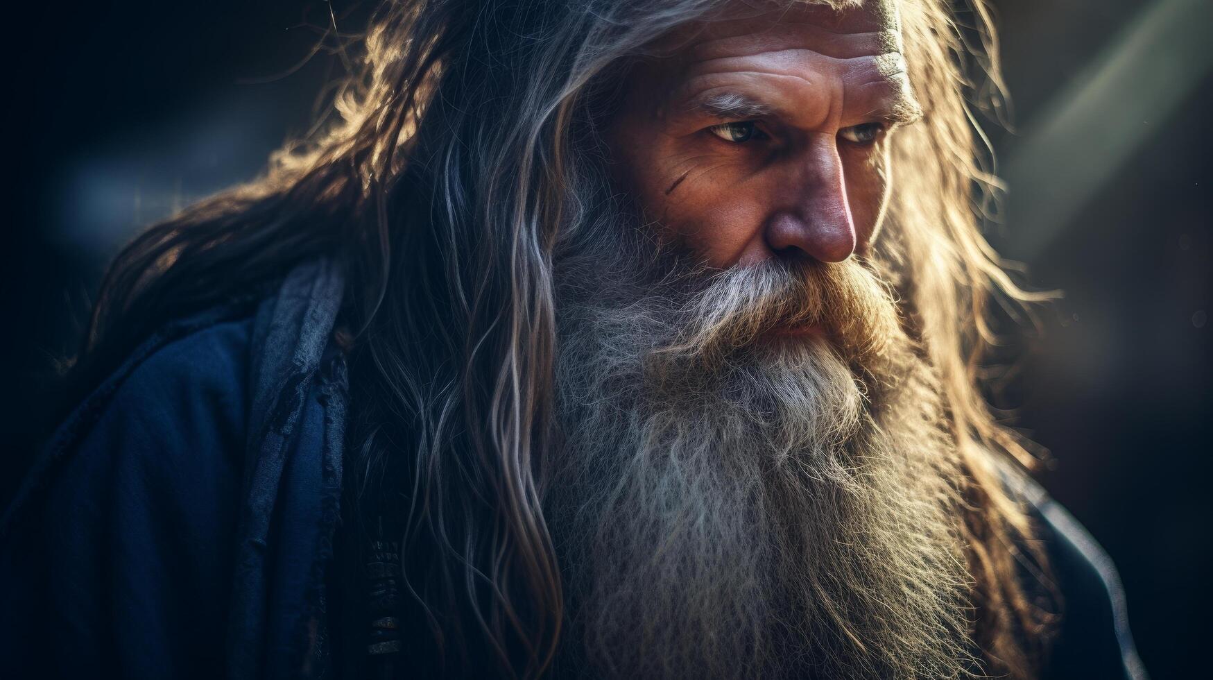 Rugged bearded man with long hair photo