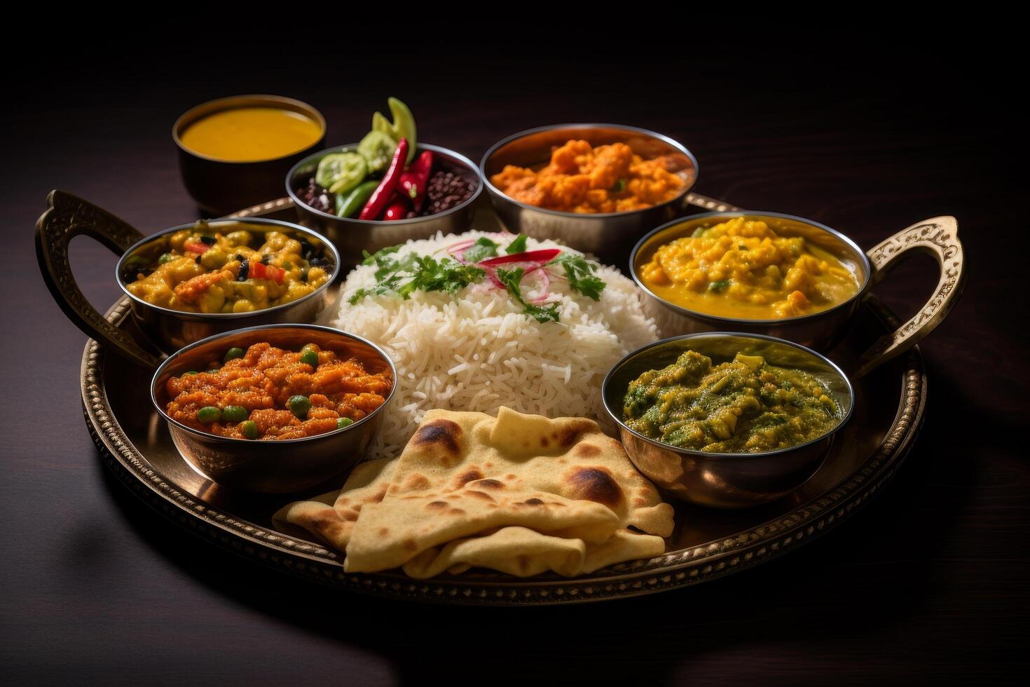 Delicious Indian cuisine served on a platter photo