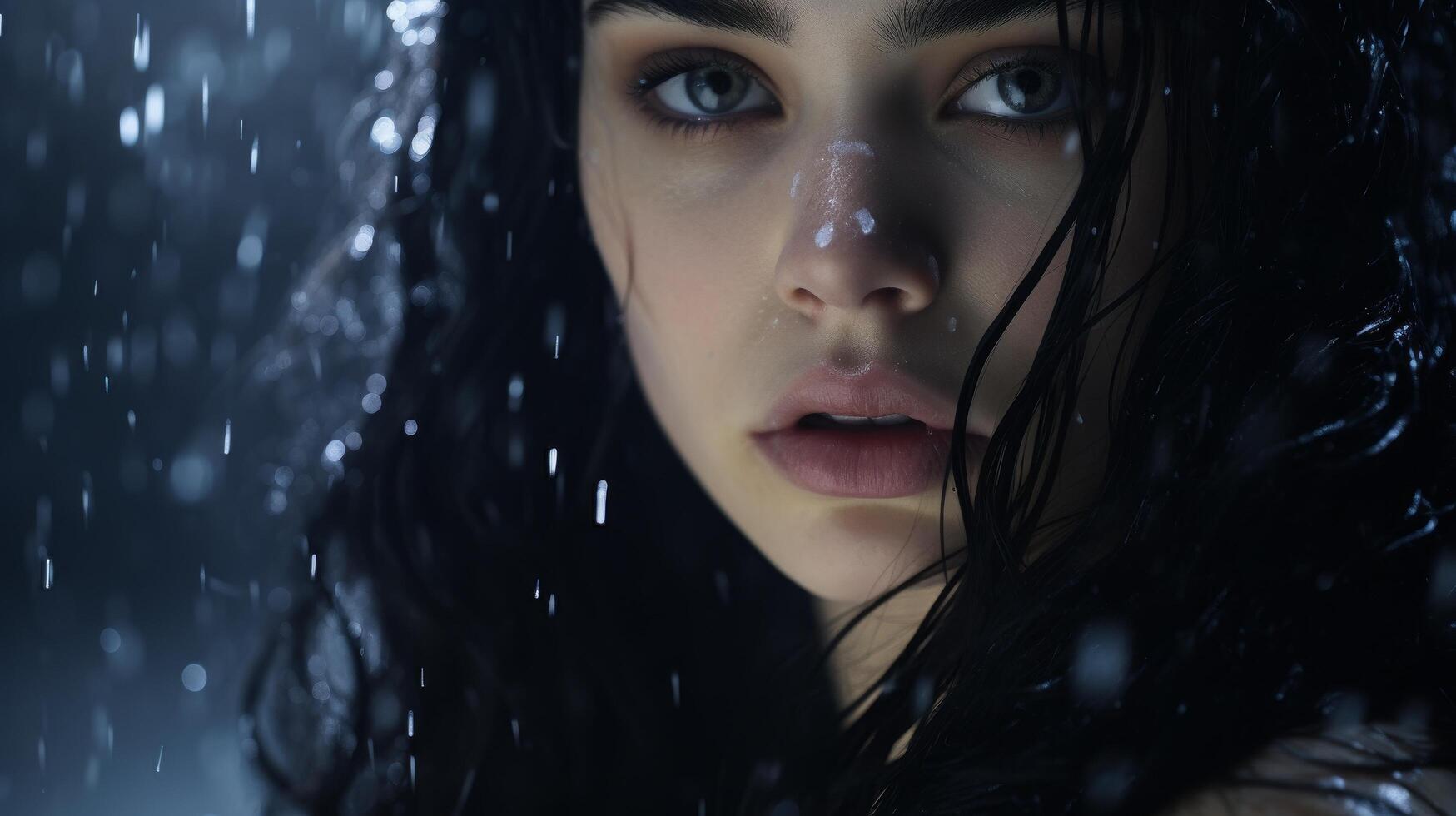 Pensive woman in the rain photo