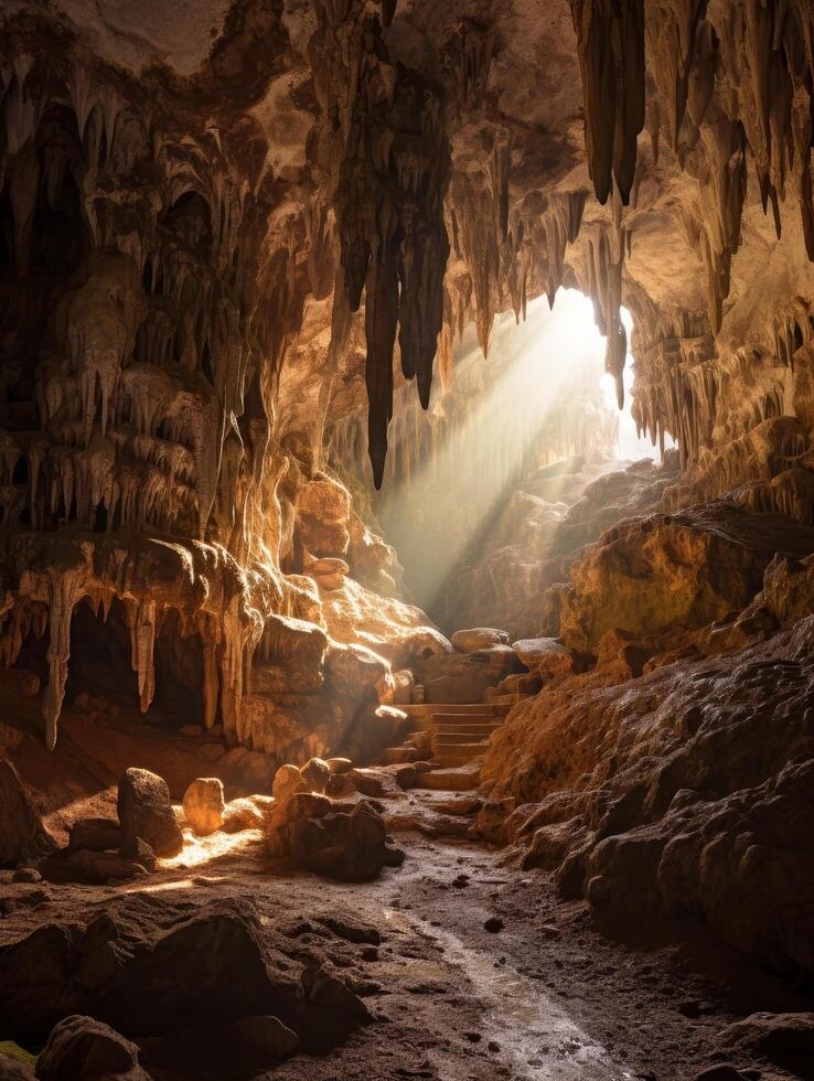 Majestic underground cave with dramatic lighting photo