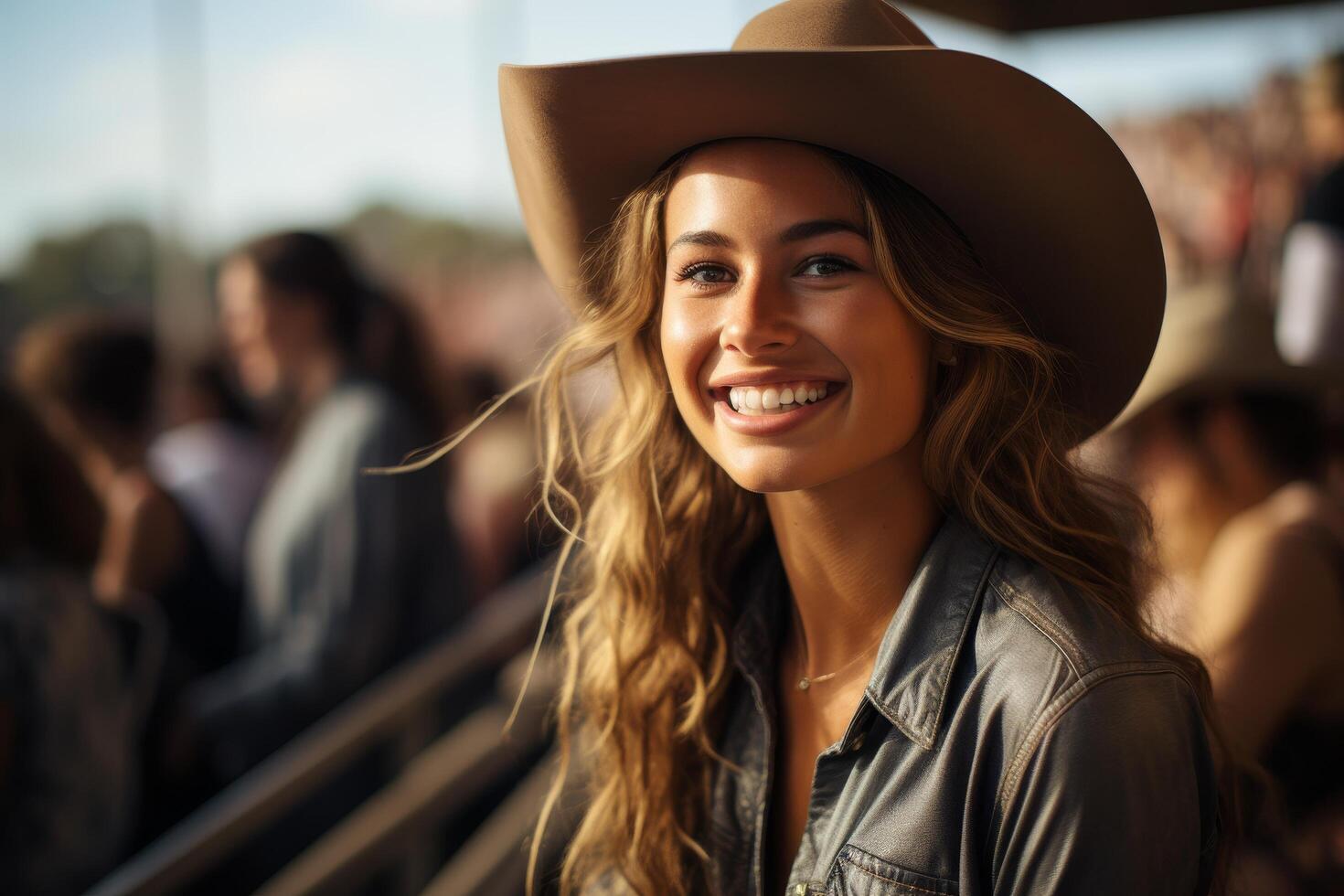 Smiling woman in cowboy hat photo