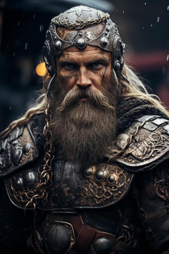 Fierce Viking Warrior in Armor photo