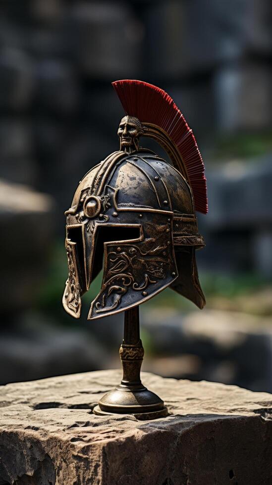 Ornate ancient greek or roman warrior helmet photo