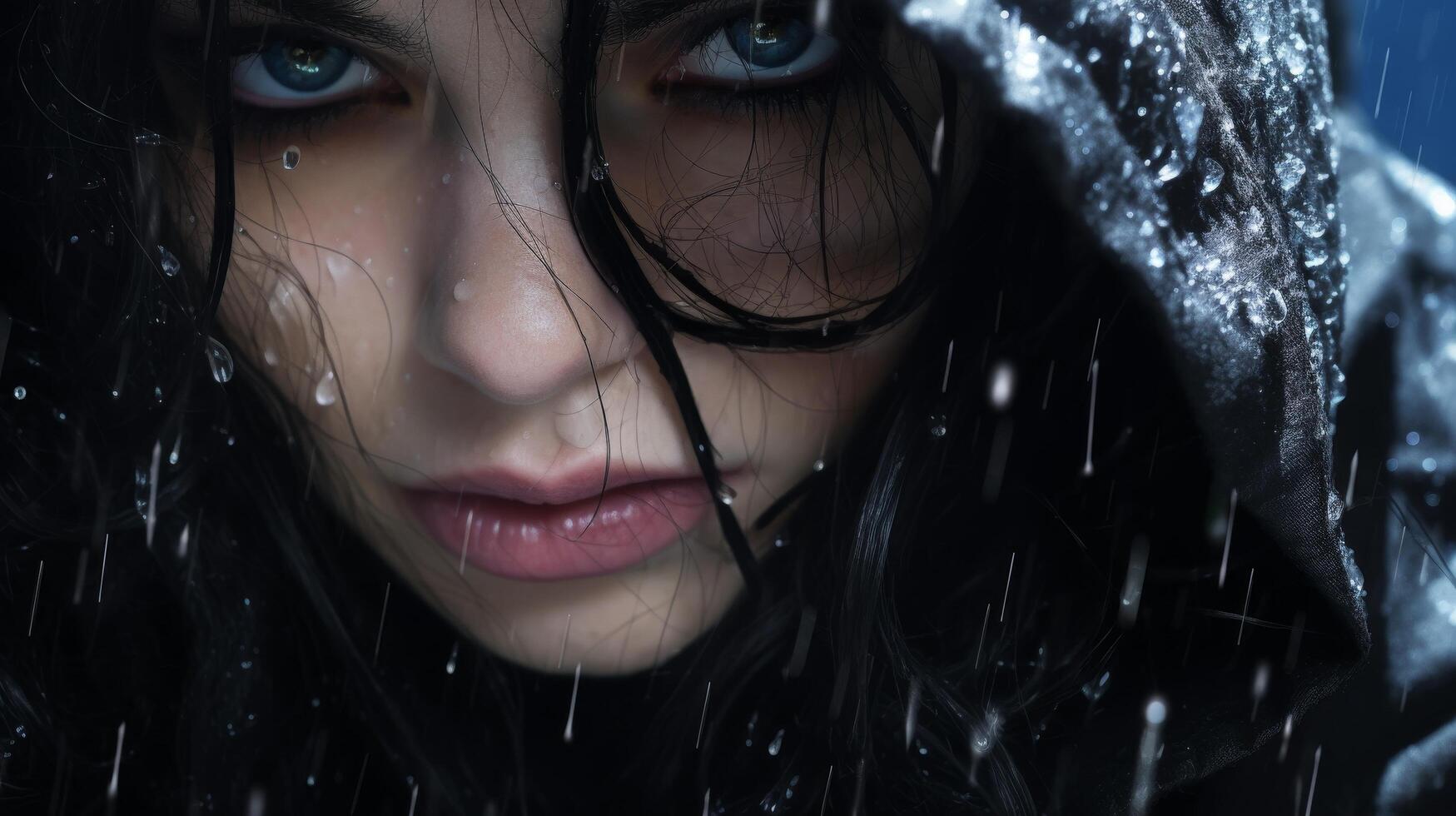 Mysterious woman in the rain photo