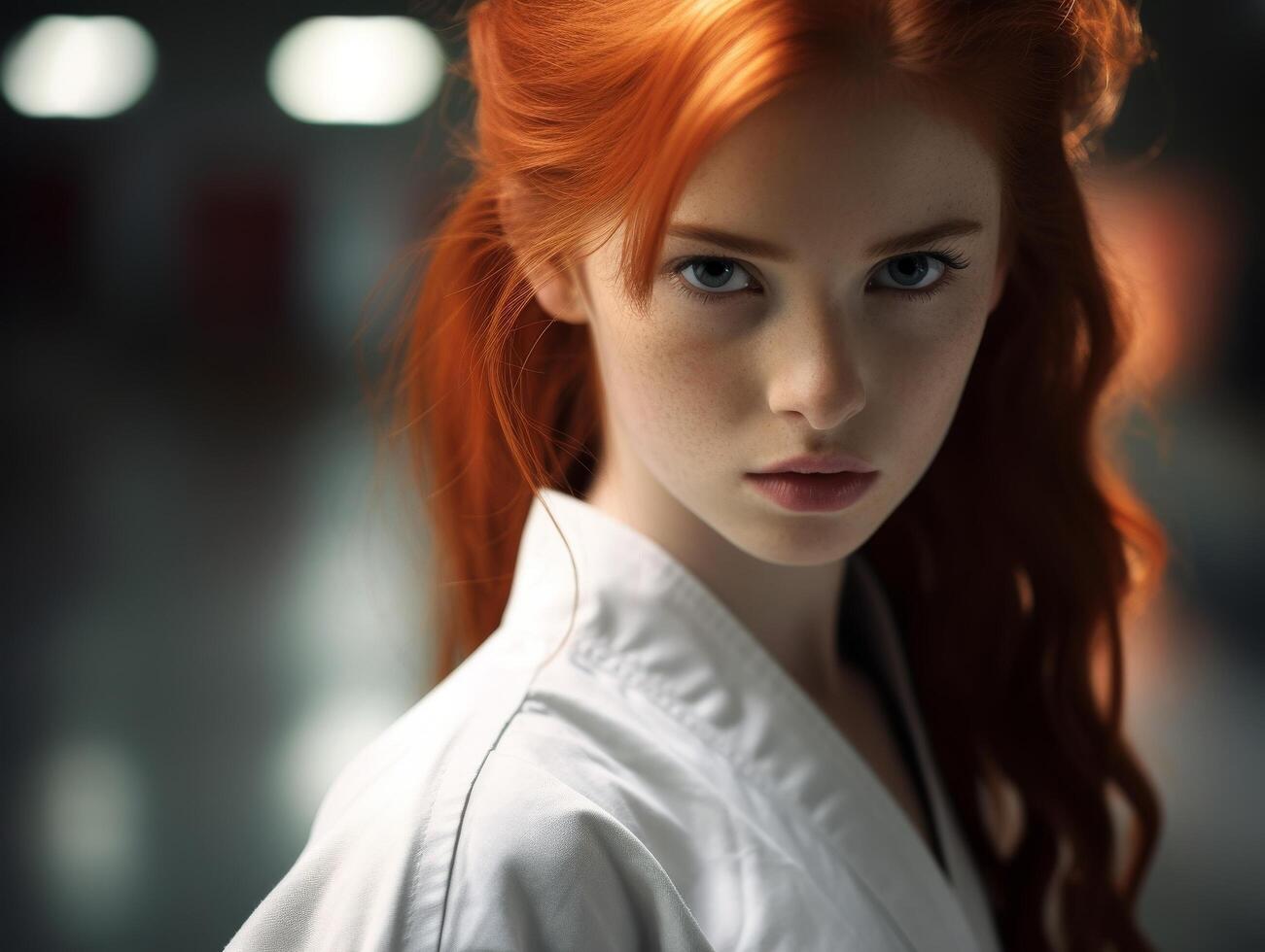 Intense gaze of a redheaded woman photo