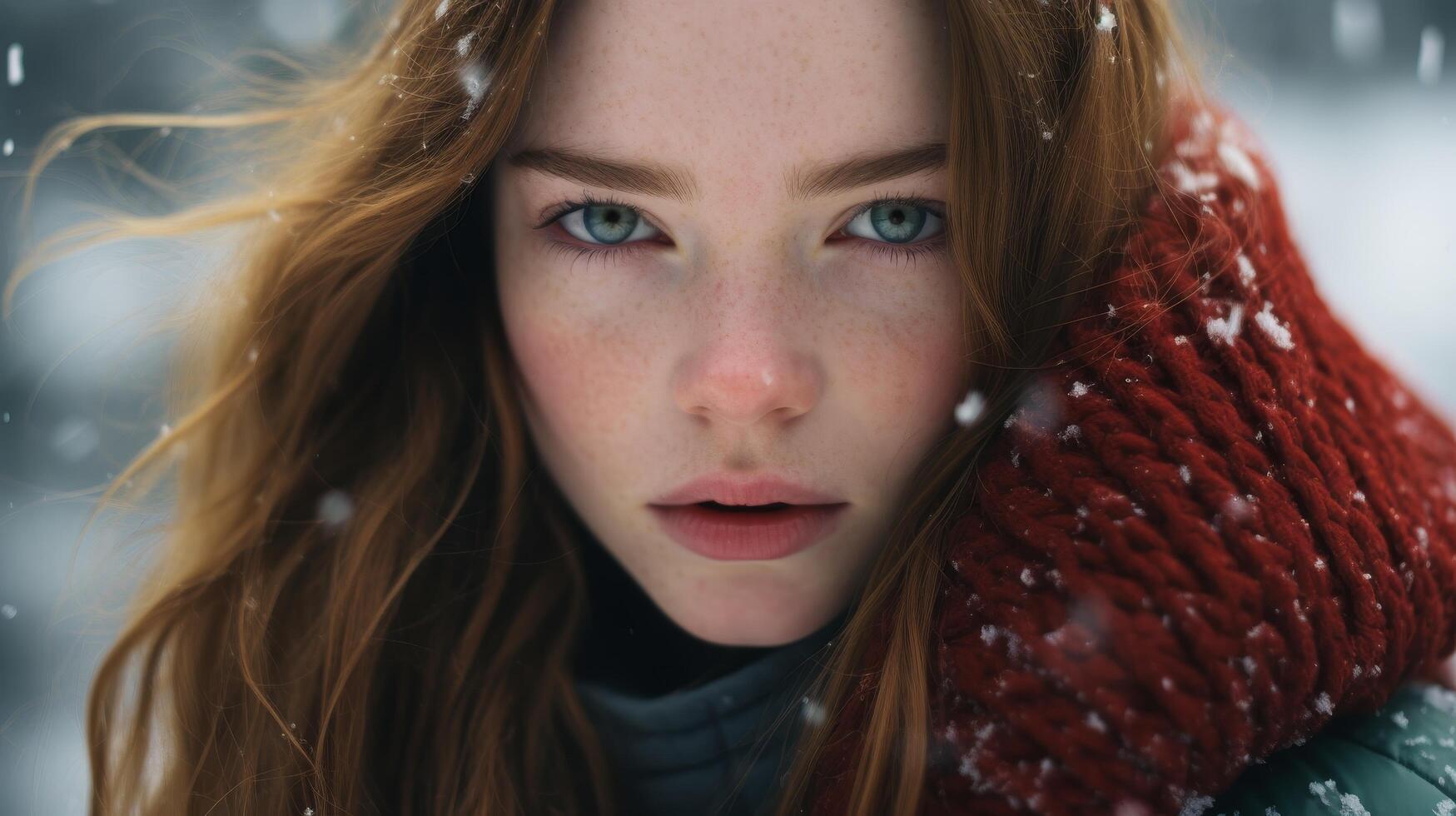 Captivating winter portrait of a young woman photo