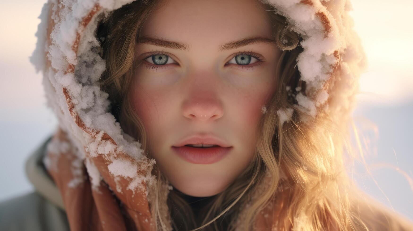 Captivating winter portrait of a young woman photo