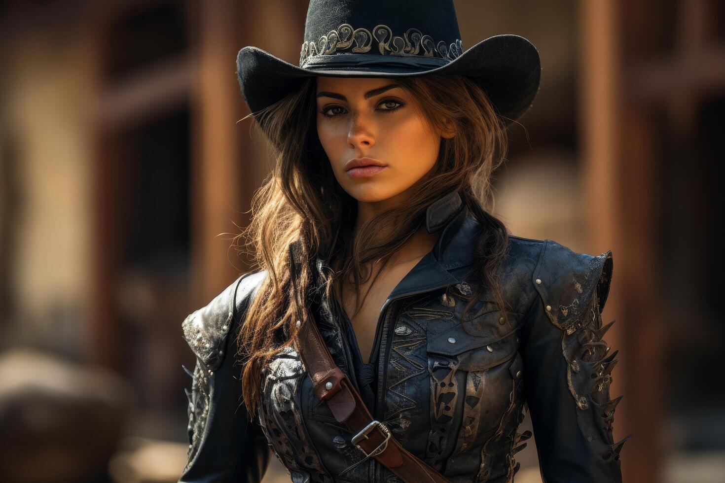 Mysterious woman in cowgirl outfit photo