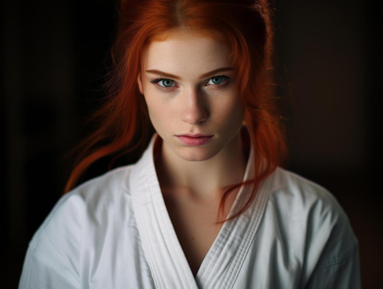 Intense gaze of a redheaded woman photo