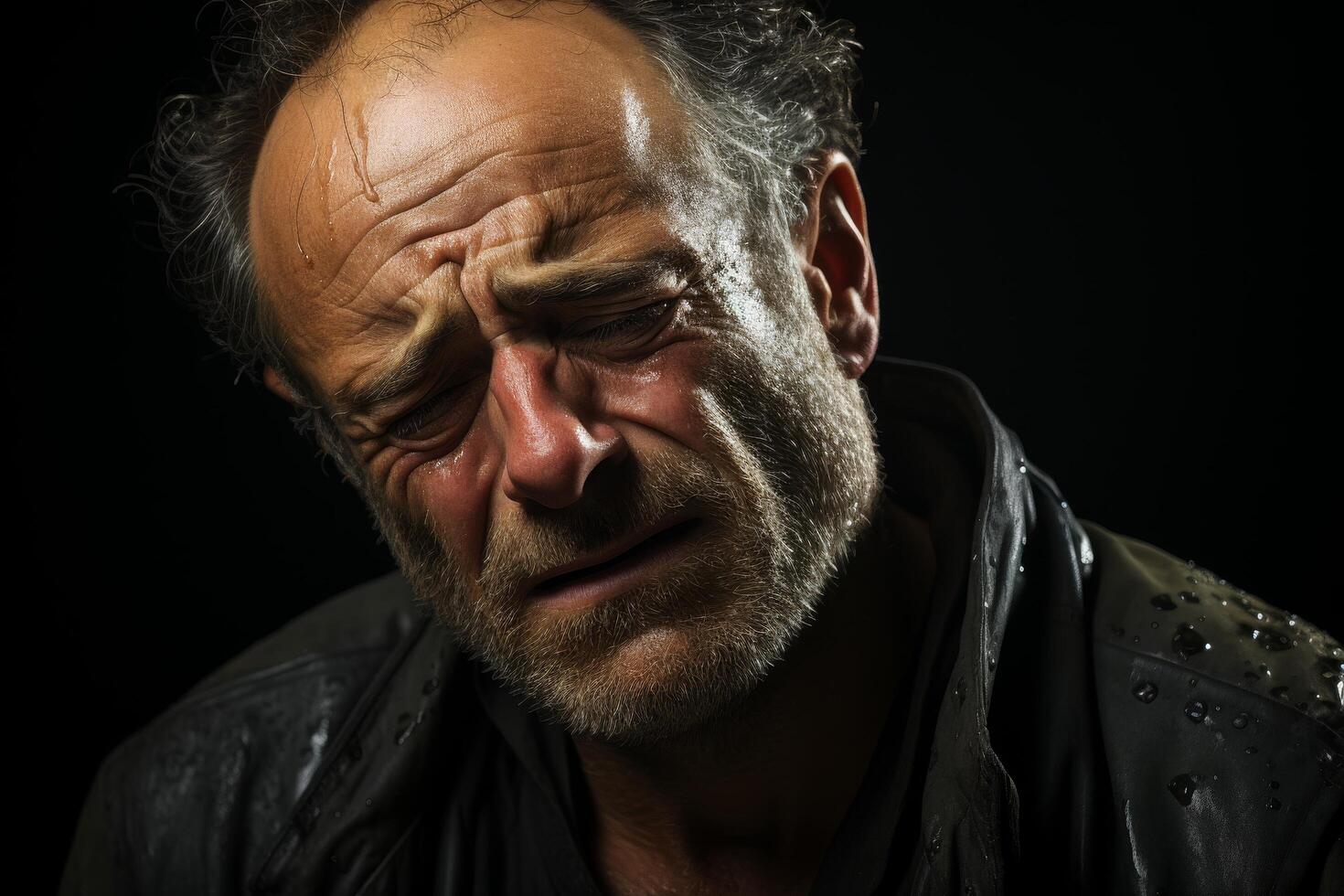 Weathered face of an elderly man with a beard photo