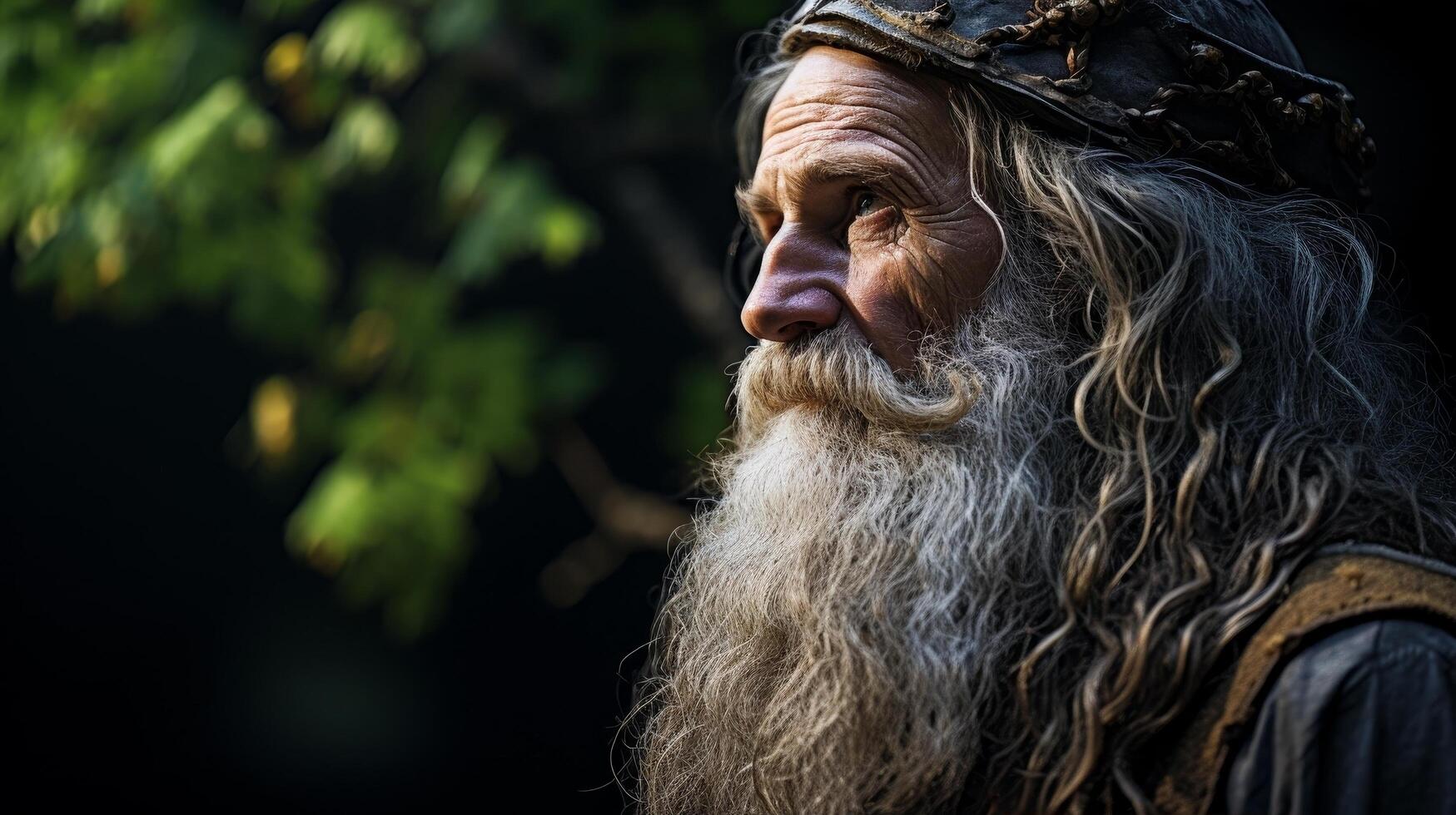 Close up portrait of an elderly man with a long beard and weathered face photo