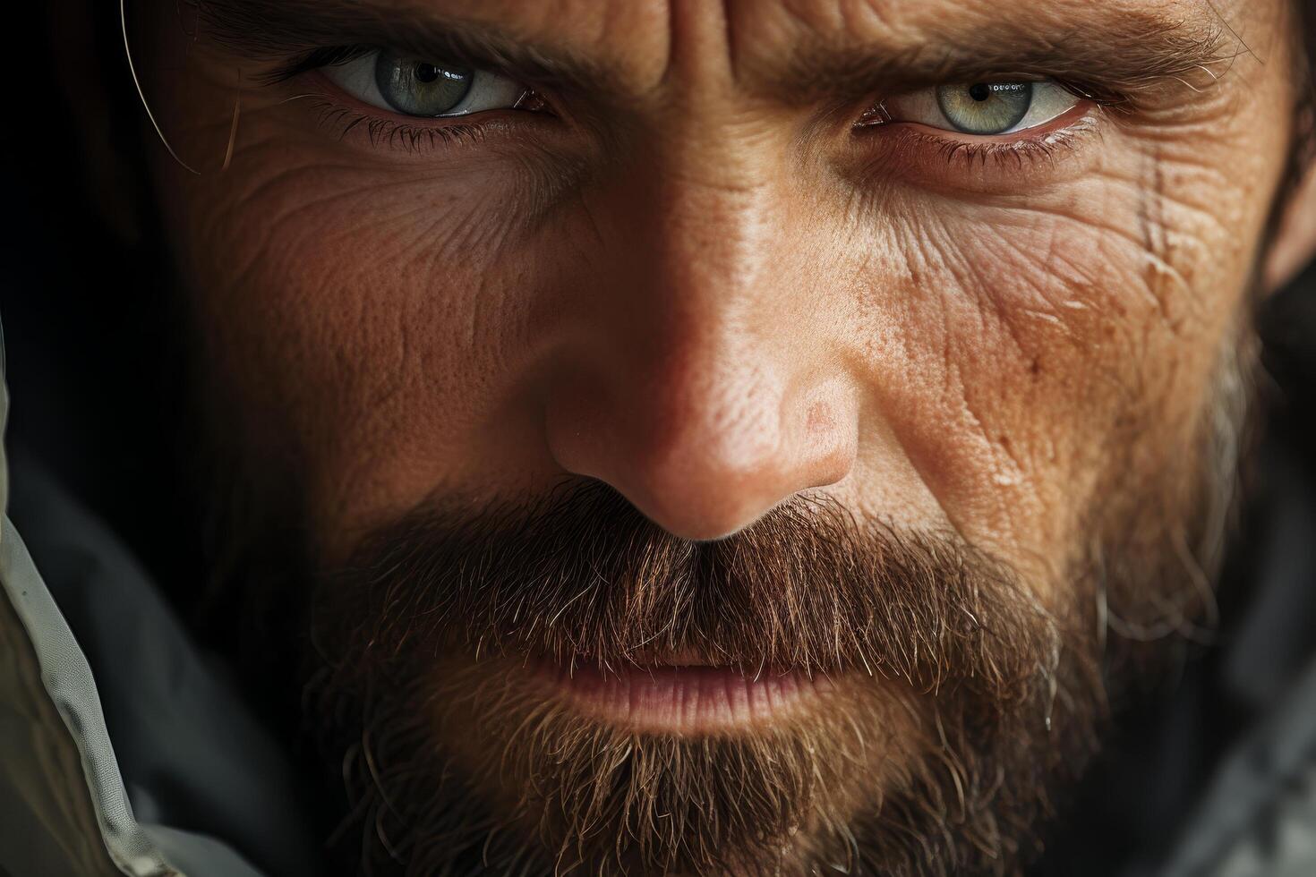 Intense gaze of a rugged man with a thick beard photo
