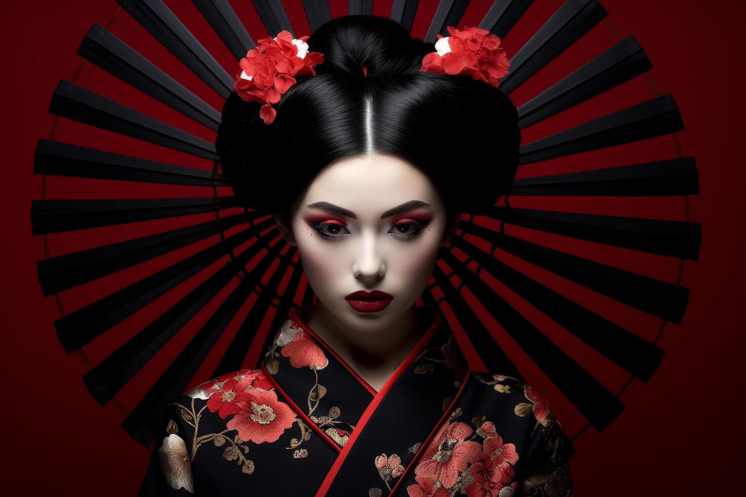 Mysterious asian woman in traditional japanese kimono photo