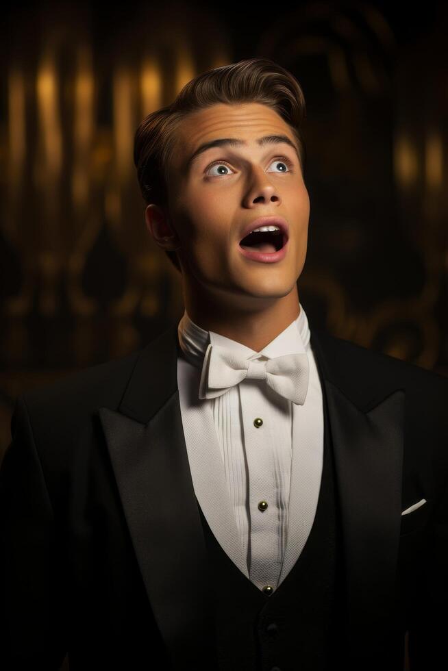 Surprised man in formal attire photo
