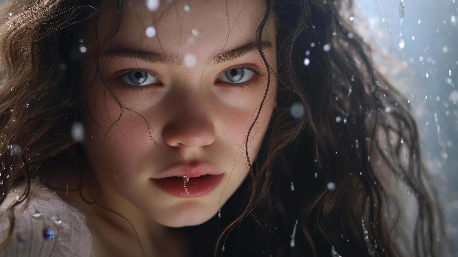 Thoughtful young girl in the snow photo