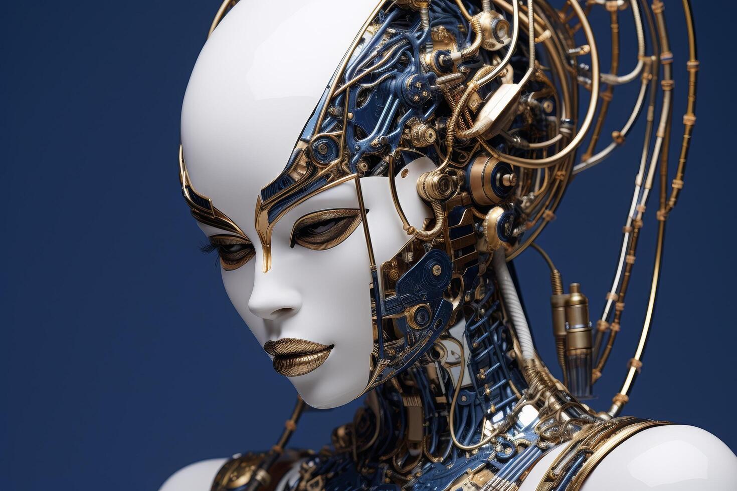 Futuristic robotic face with intricate mechanical details photo