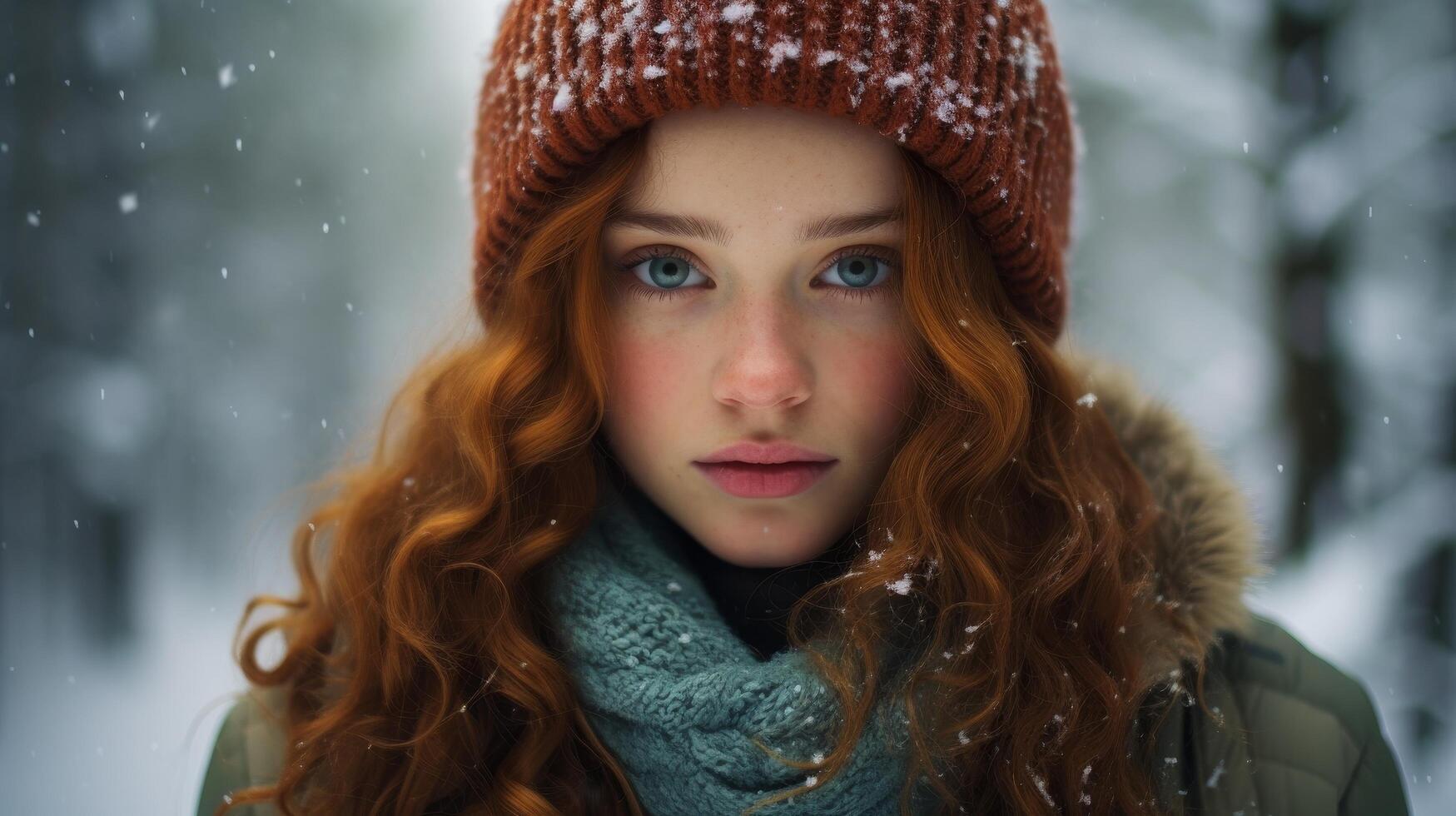 Redheaded woman in winter clothing photo