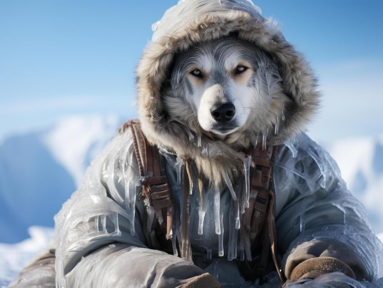 Husky dog in winter clothing photo