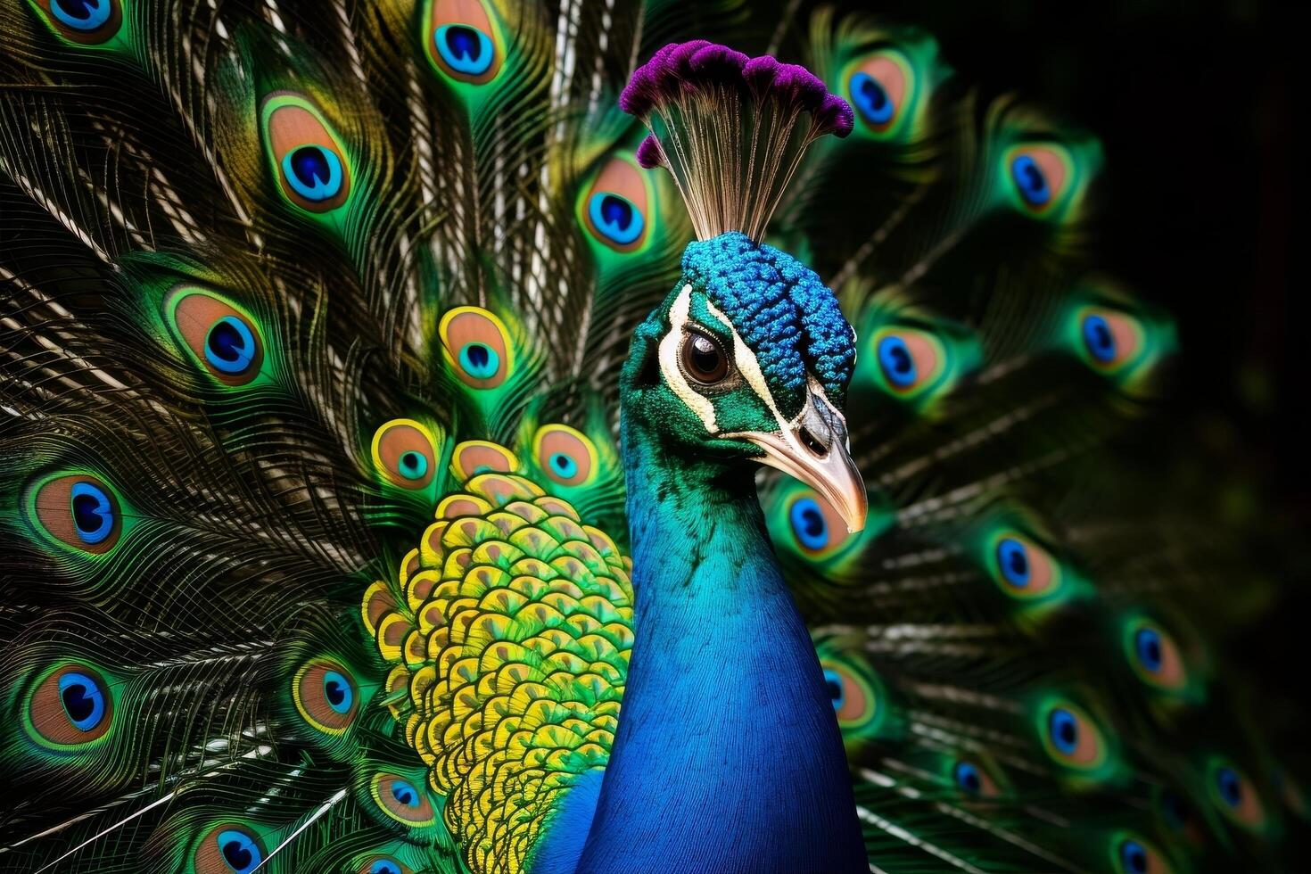 Vibrant peacock with colorful feathers photo