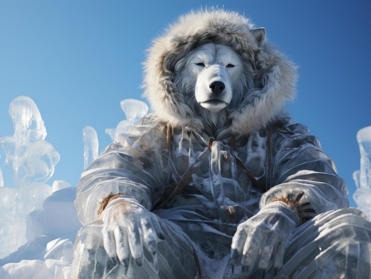 Furry arctic explorer in winter gear photo