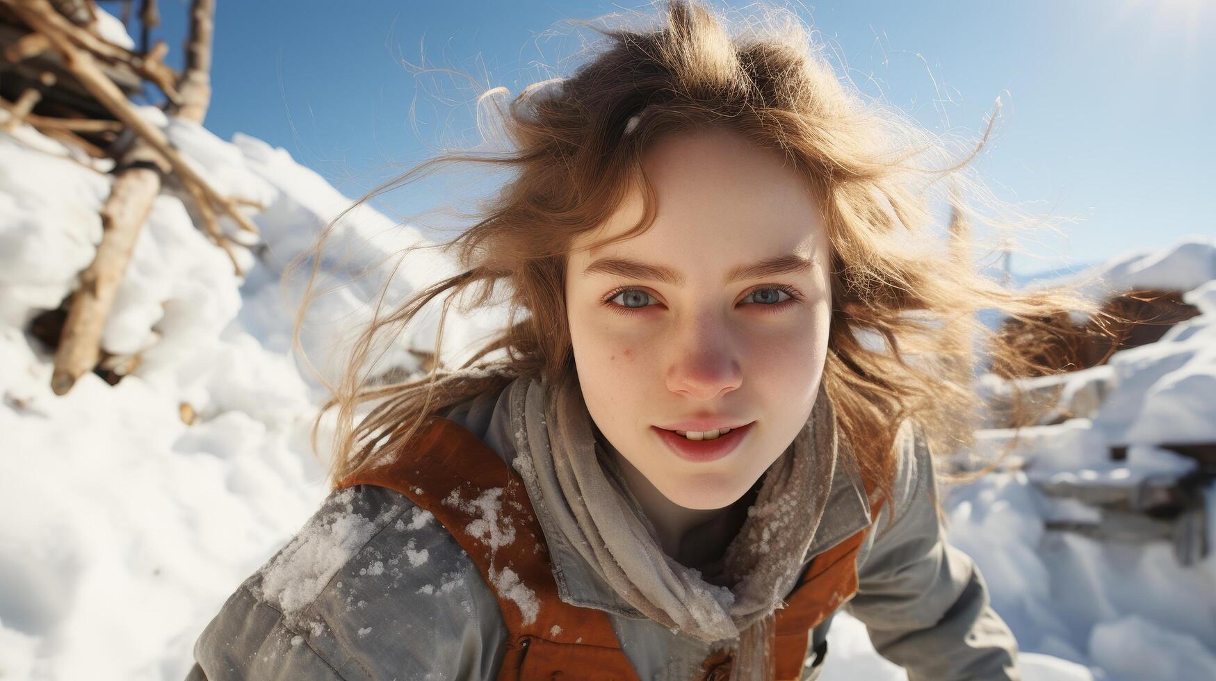 Woman enjoying winter outdoors photo