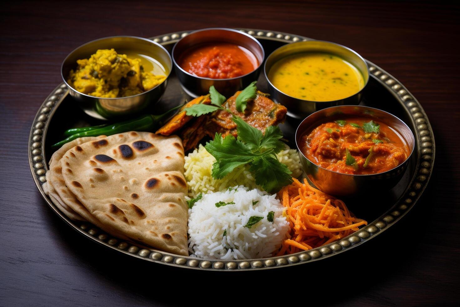 Assorted Indian cuisine on a platter photo