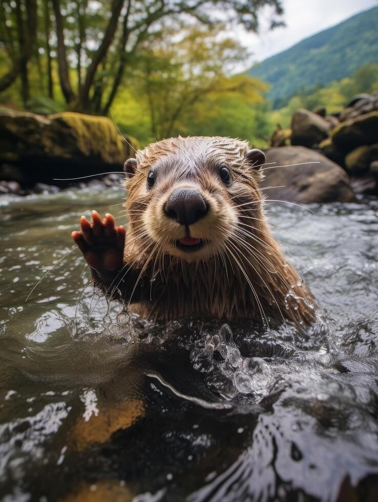 Curious river otter in natural habitat photo