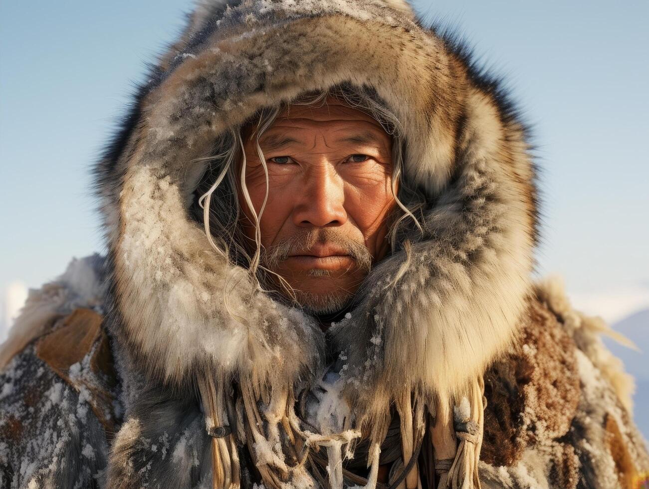Portrait of a rugged man in fur lined parka photo