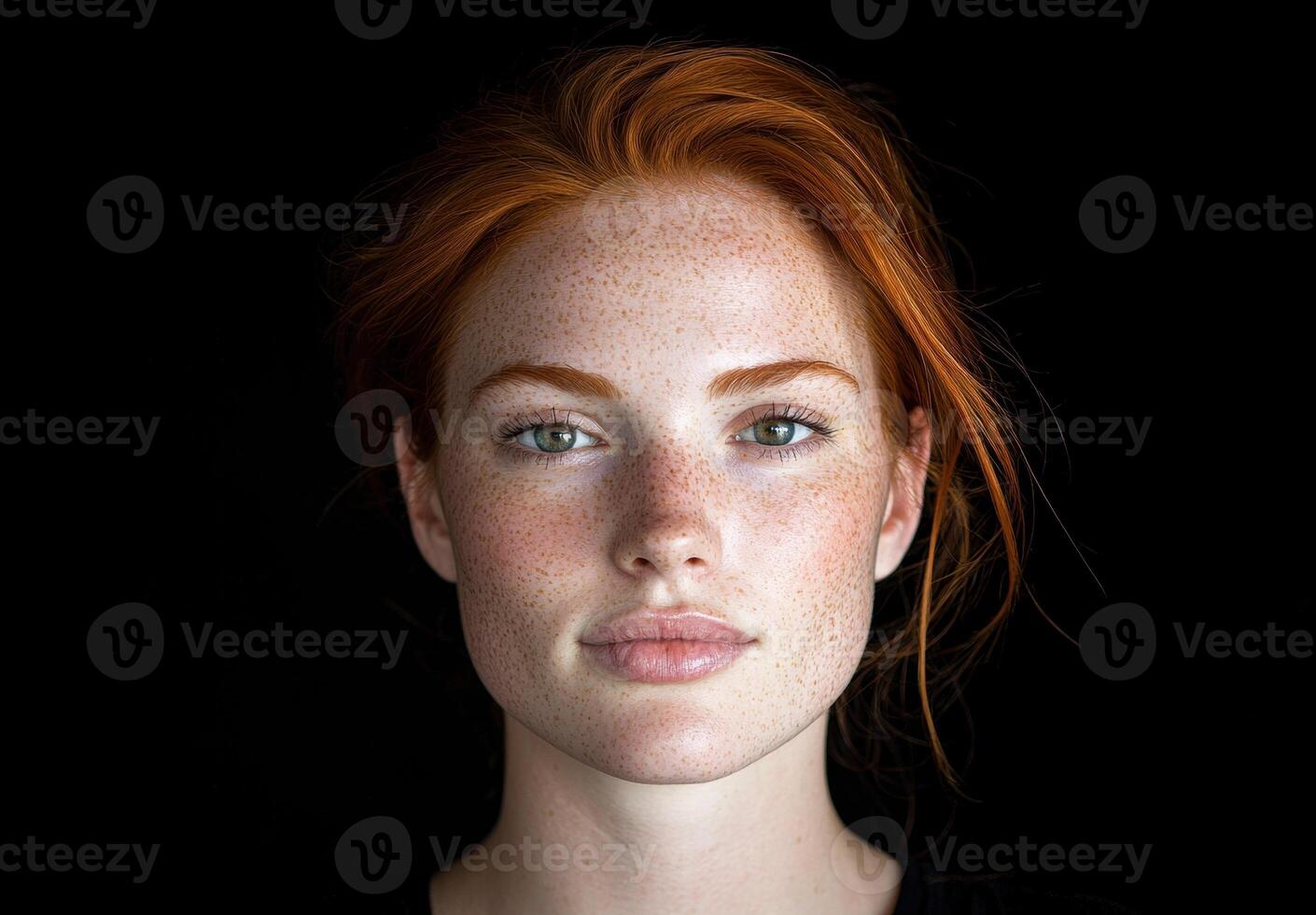 Close up portrait of a young woman with freckles and red hair photo