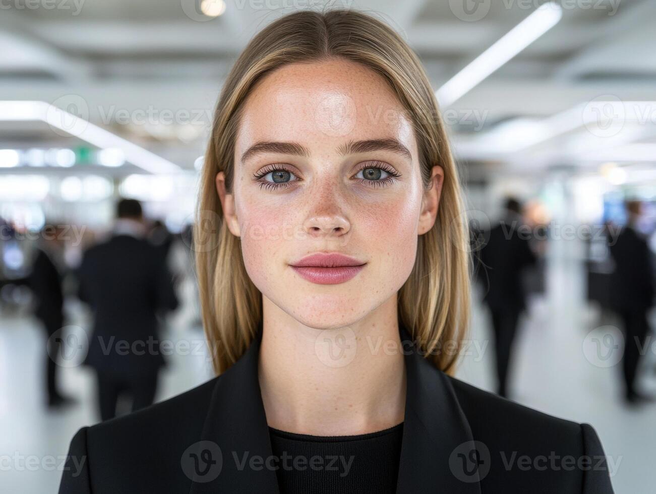 Confident young businesswoman in modern office building photo