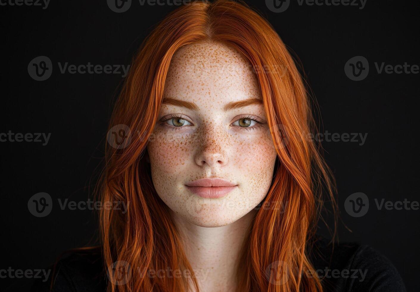 Portrait of a young woman with red hair and freckles photo