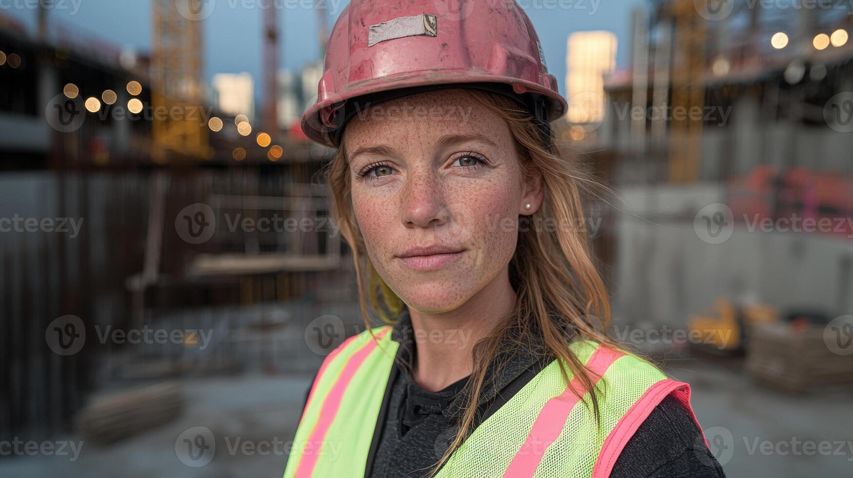 Confident female construction worker on a building site photo