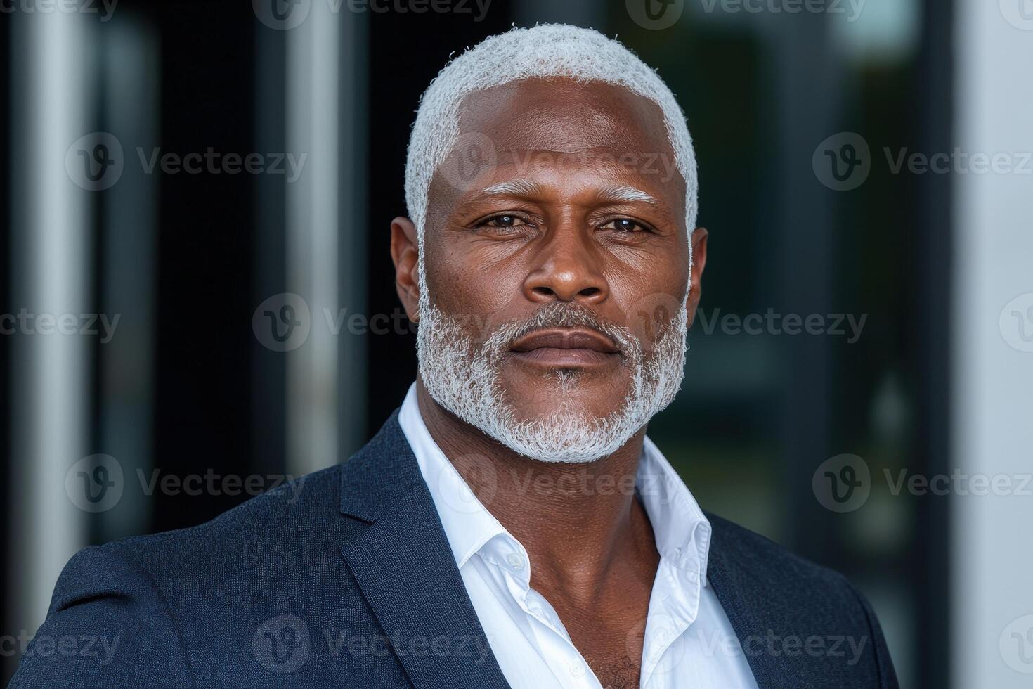Portrait of a confident mature man with gray hair and beard in a business suit photo