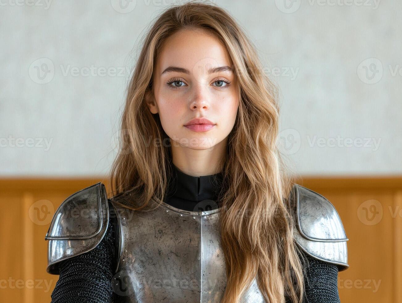 Portrait of a young woman in medieval armor photo