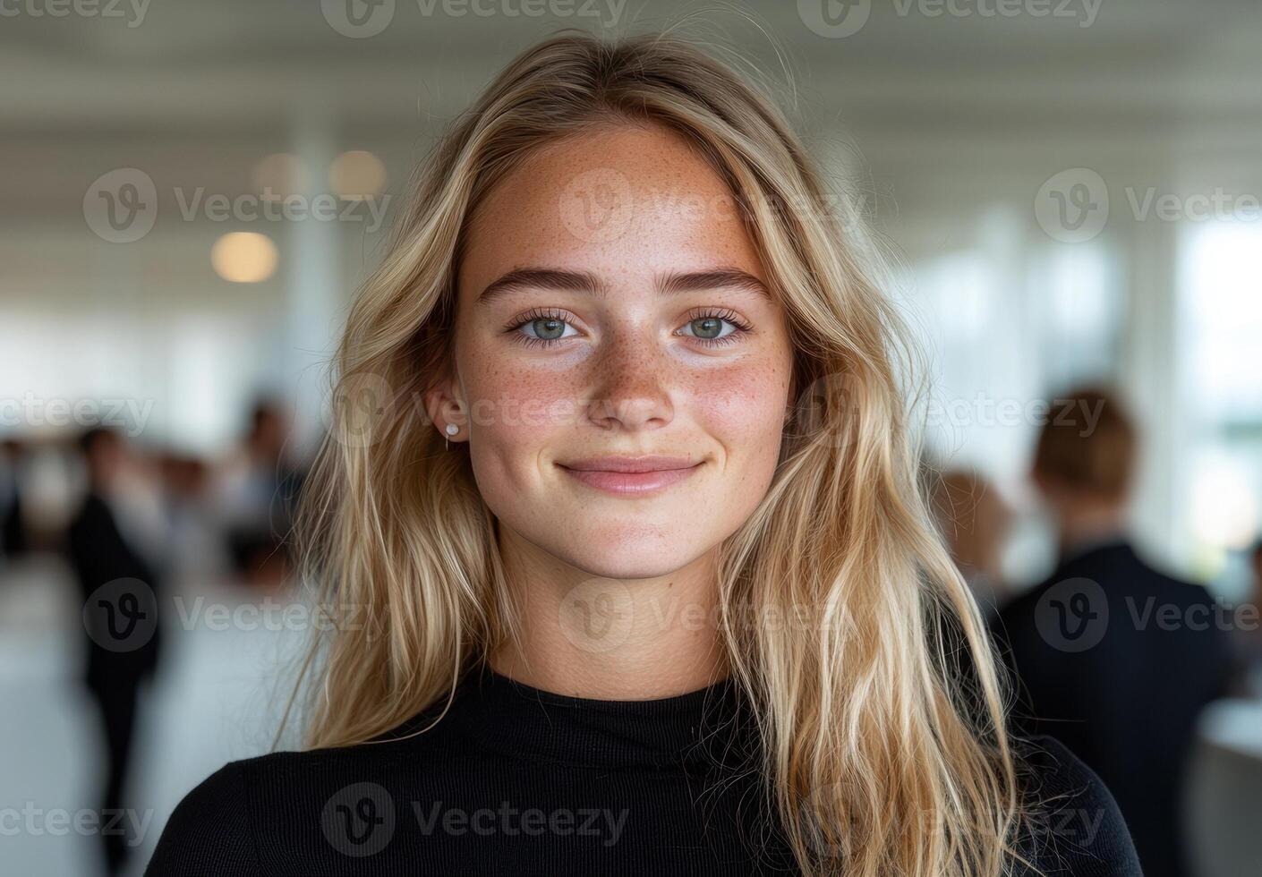 Portrait of a young woman with freckles and blonde hair photo