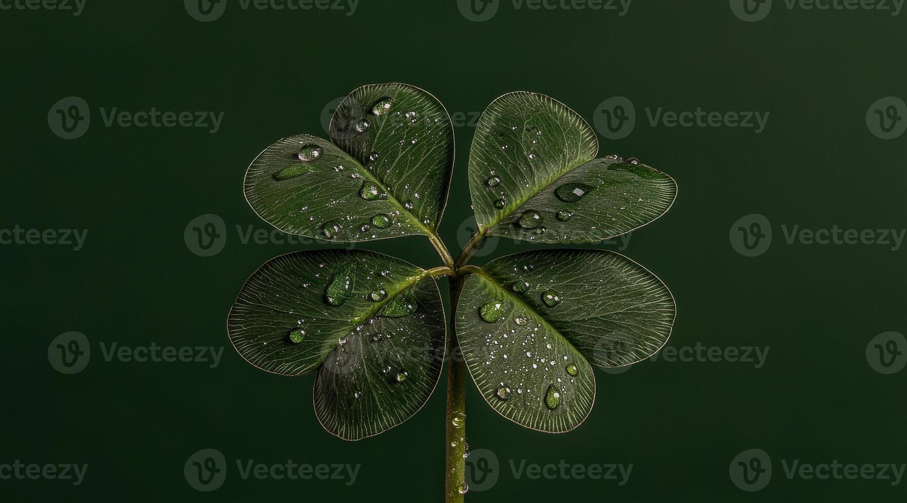 Close up of a four leaf clover with water droplets photo