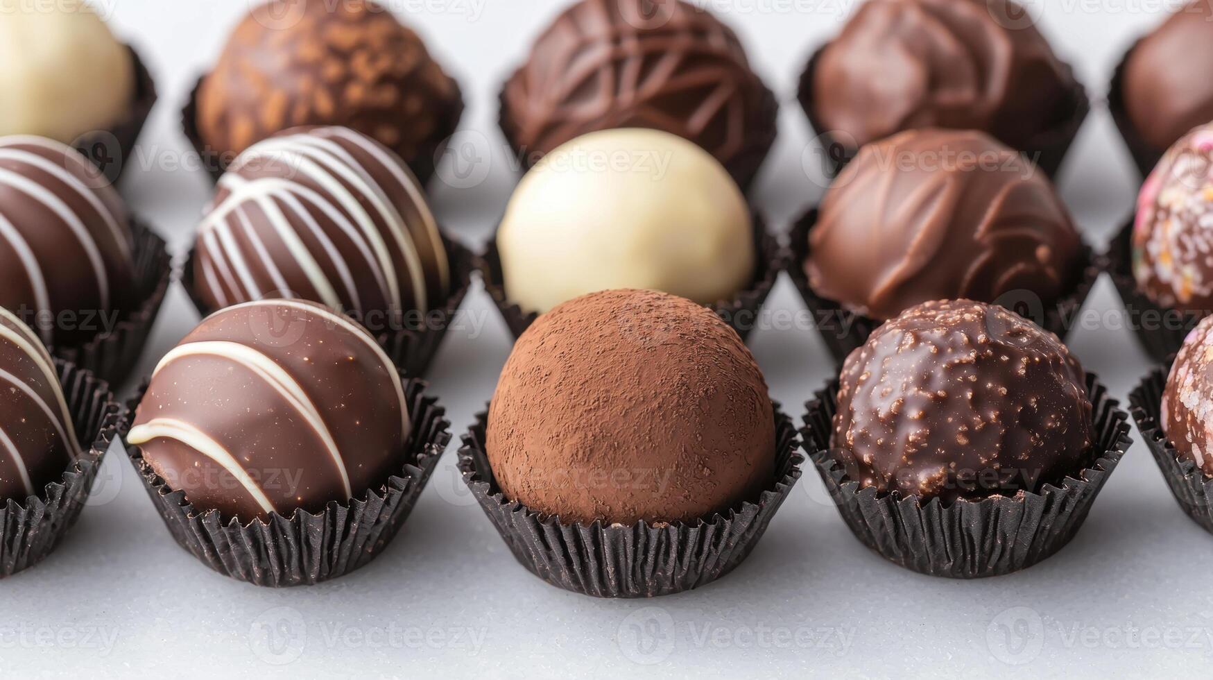 Assortment of gourmet chocolate truffles in dark, milk, and white chocolate photo