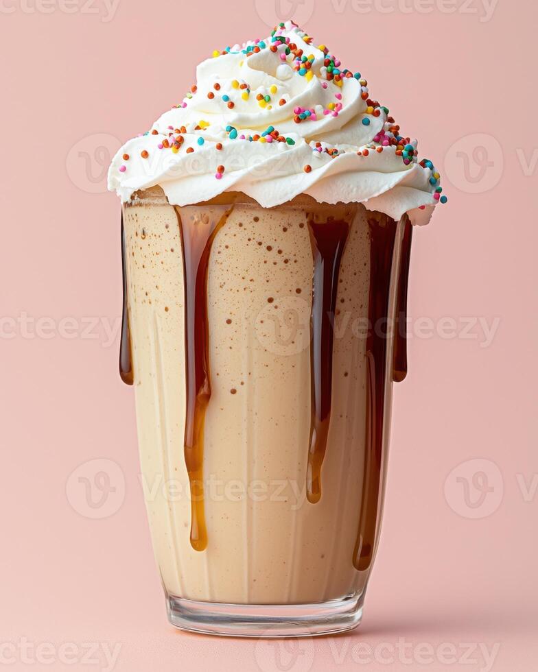 Delicious iced coffee with whipped cream and sprinkles photo